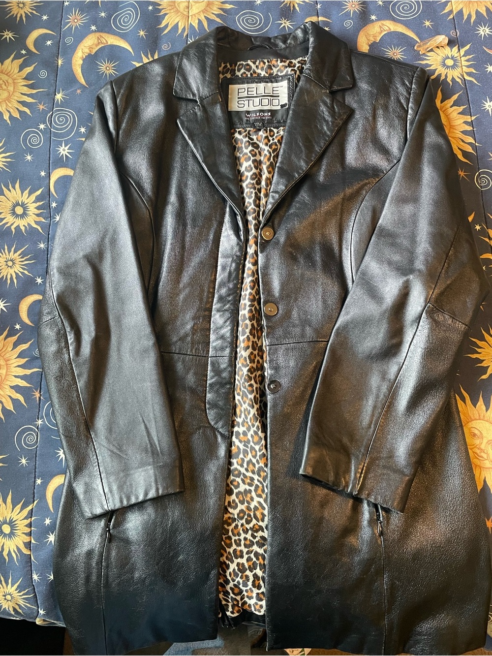 Pelle Studio Black Leather Jacket with Leopard-Print Lining
